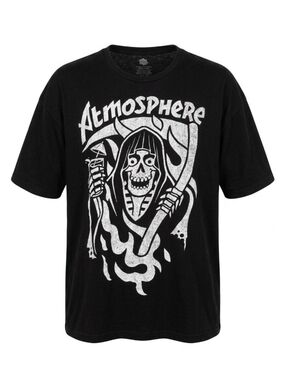 Vintage BAND-T Atmosphere Black Short-Sleeve Tee with White Skull Reaper Graphic